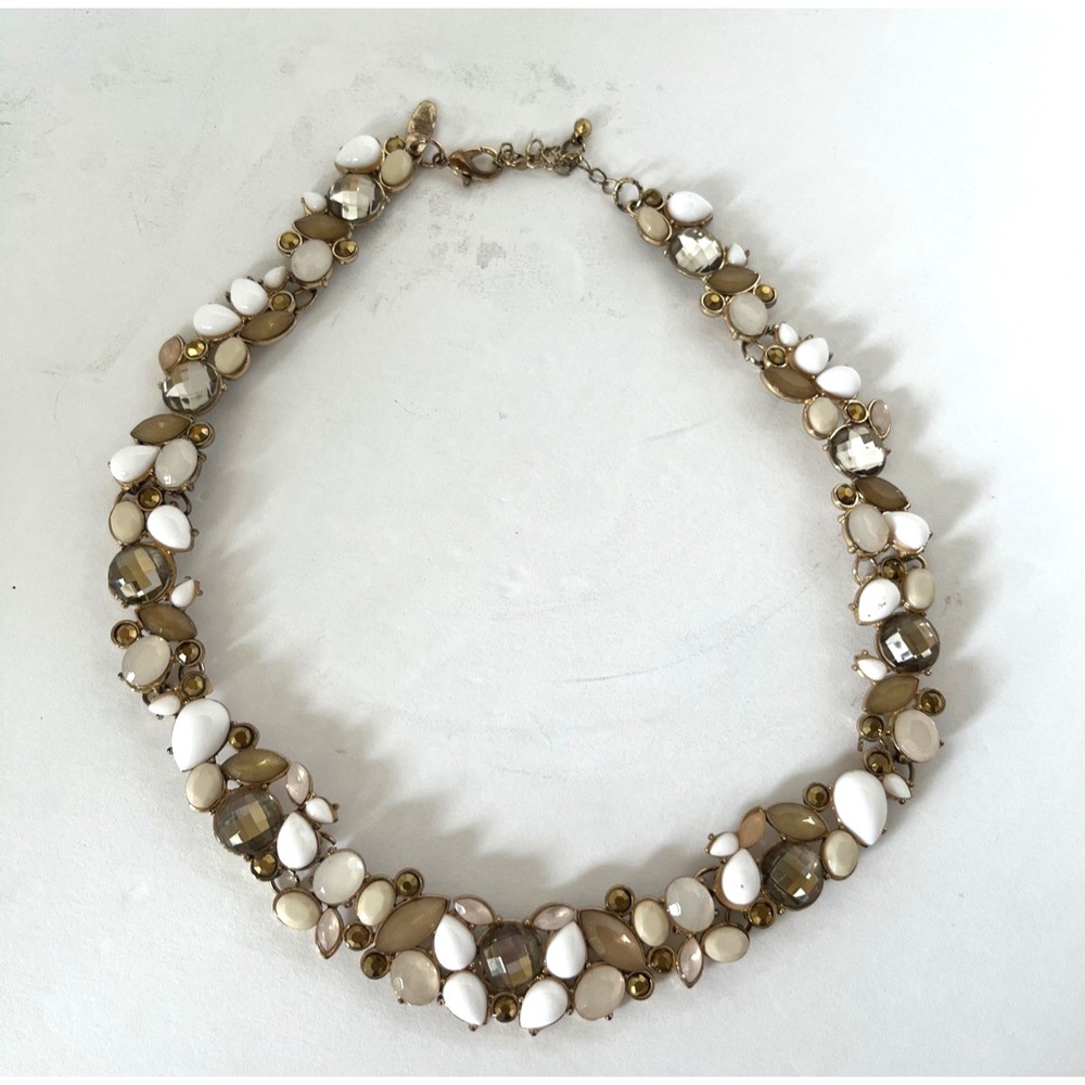 NY & Co Chunky Choker Necklace Faux Pearls Beige Statement Jewelry